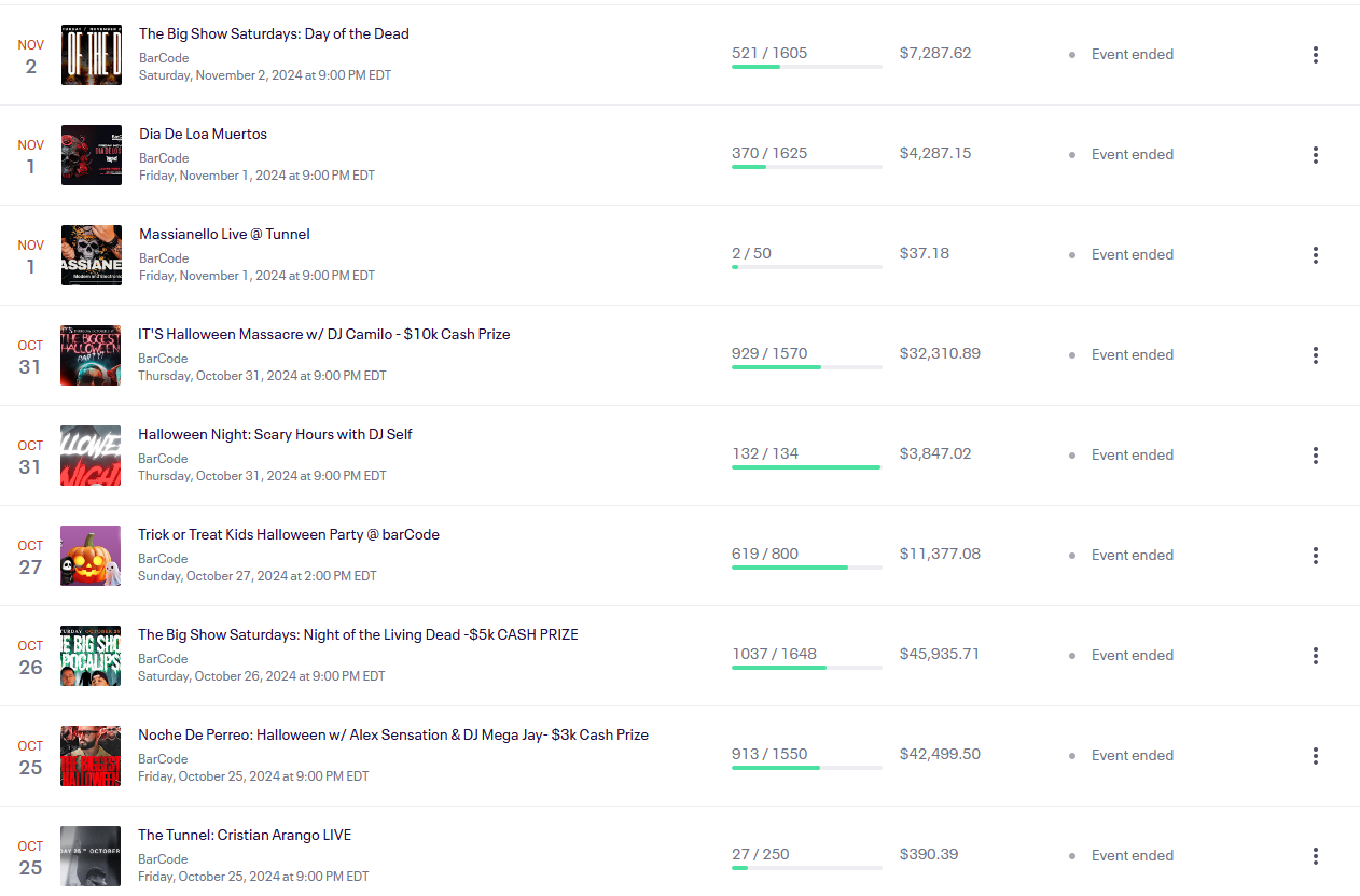 BarCode event sales list