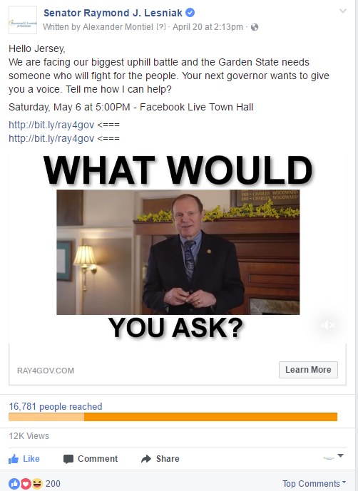 Ray Lesniak for Governor — Political campaign · New Jersey